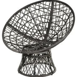 Papasansessel Korbsessel Sessel mit Polster 360 Grad Rattan Grau