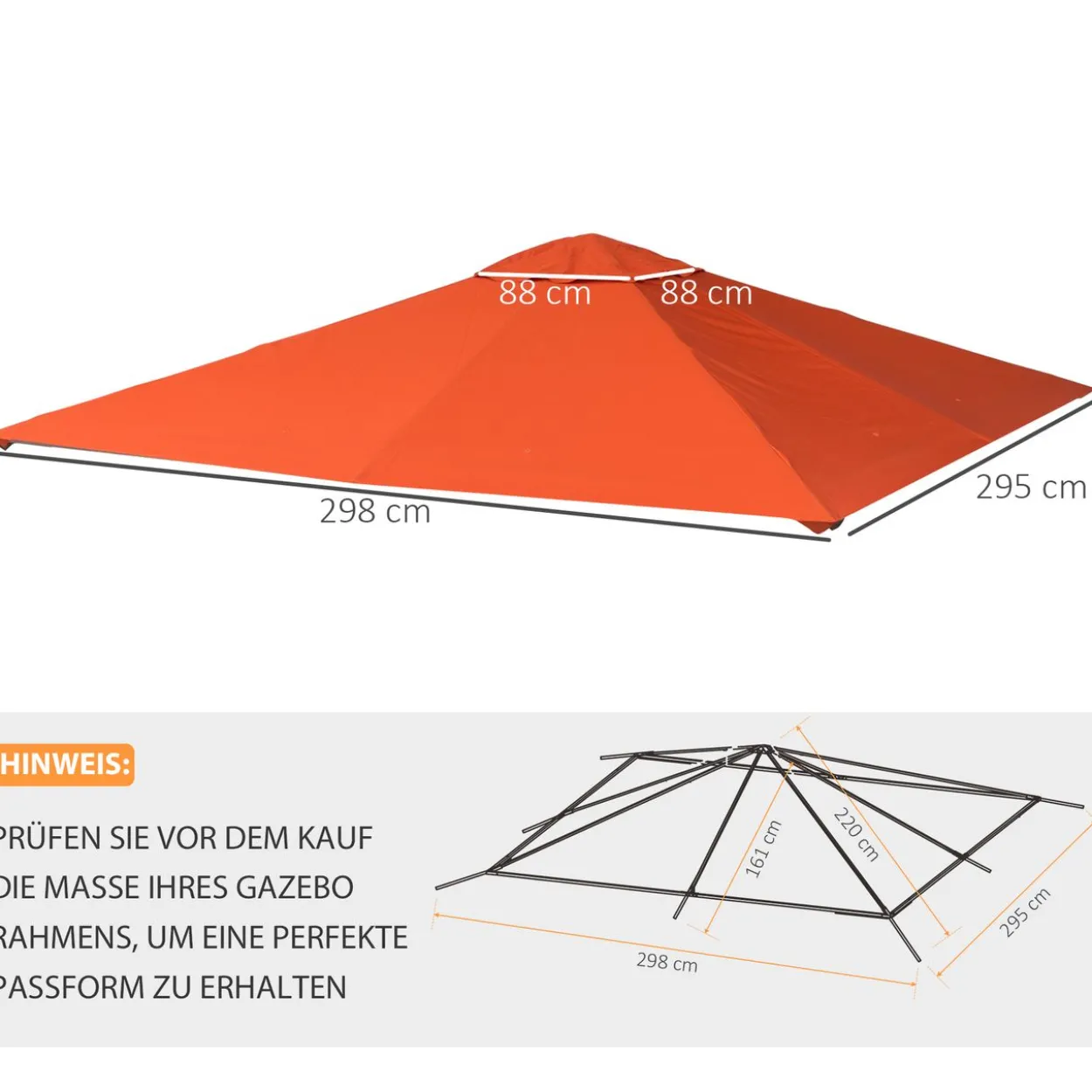 Pavillondach Ersatzdach Pavillonabdeckung Polyester Orange 2,98x2,95m
