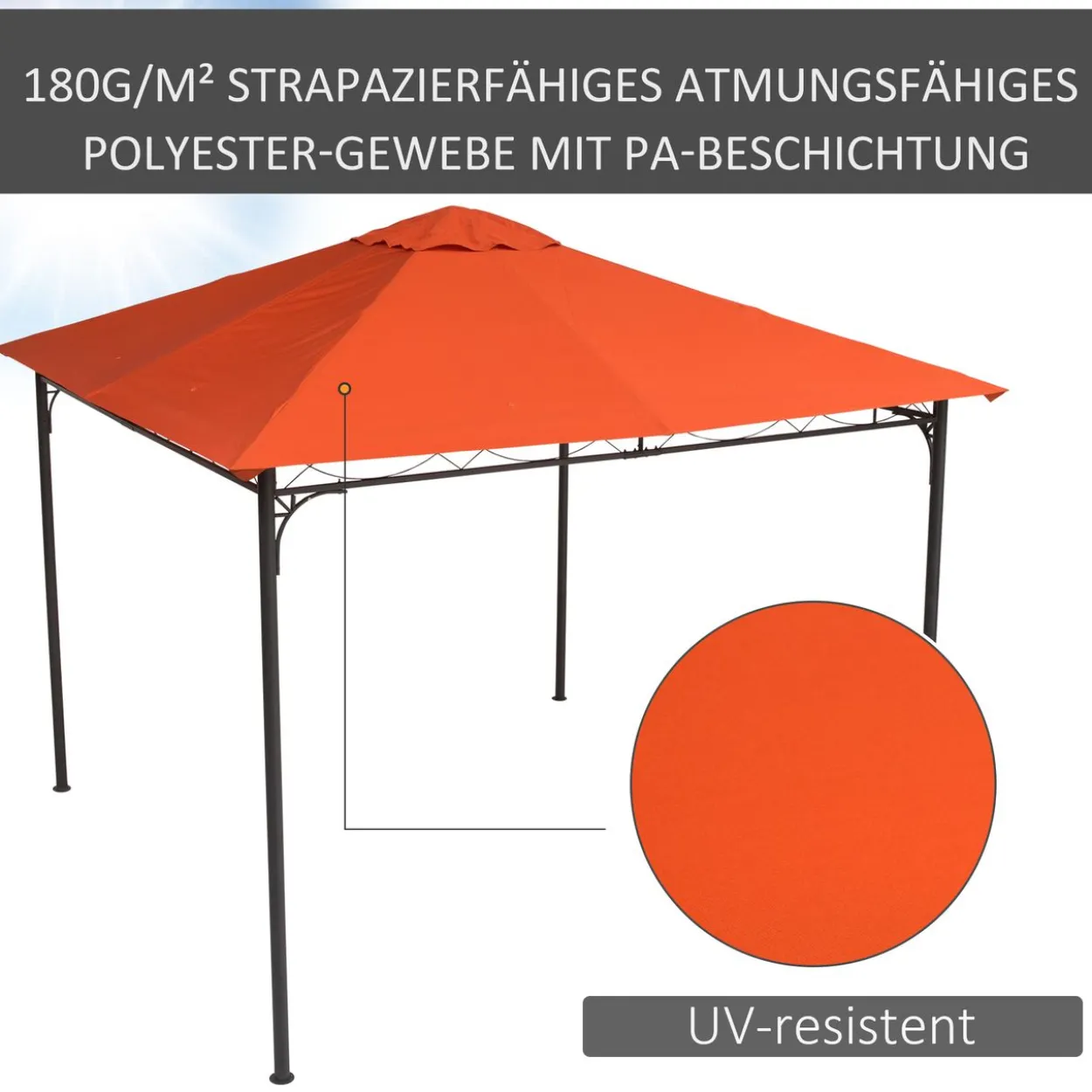 Pavillondach Ersatzdach Pavillonabdeckung Polyester Orange 2,98x2,95m