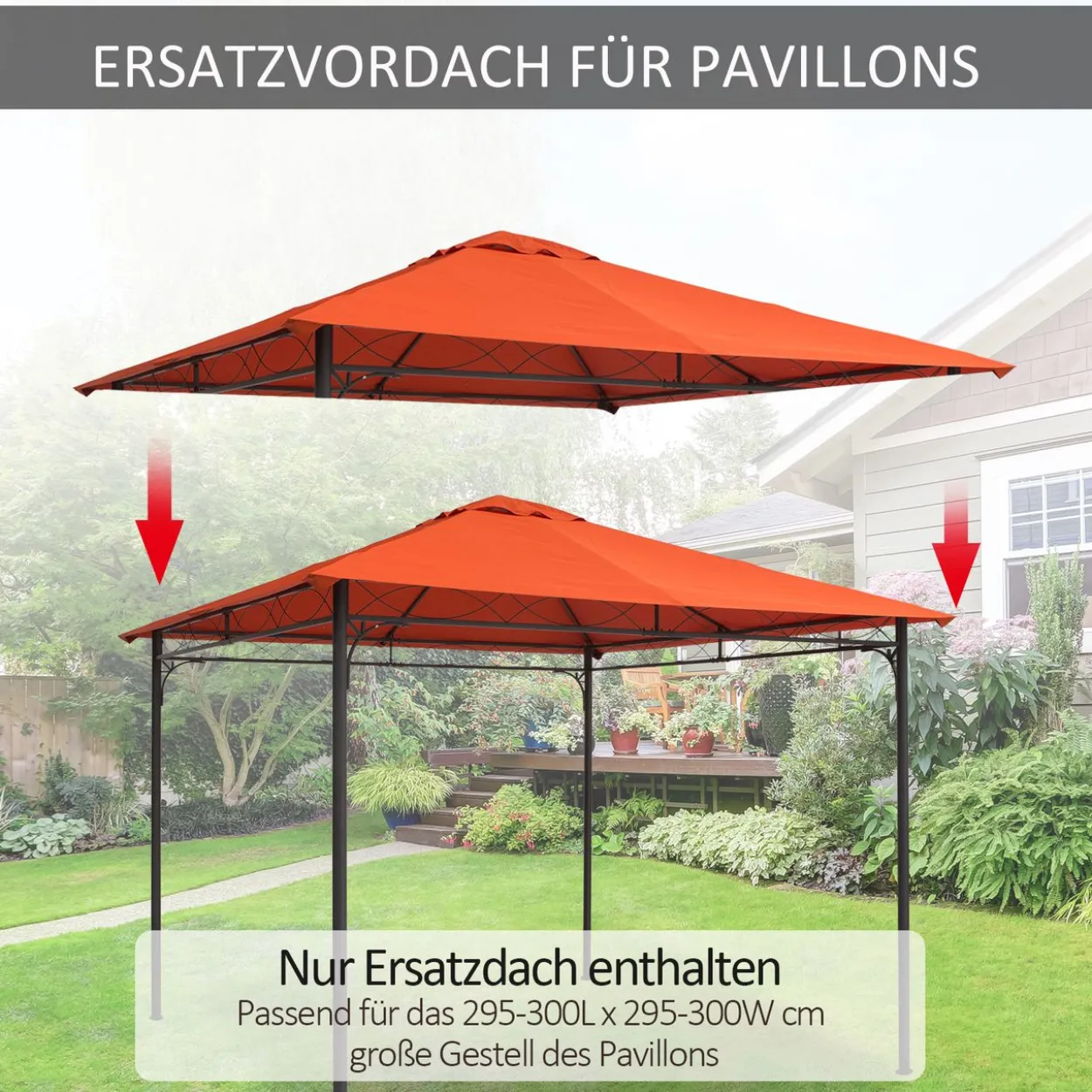 Pavillondach Ersatzdach Pavillonabdeckung Polyester Orange 2,98x2,95m