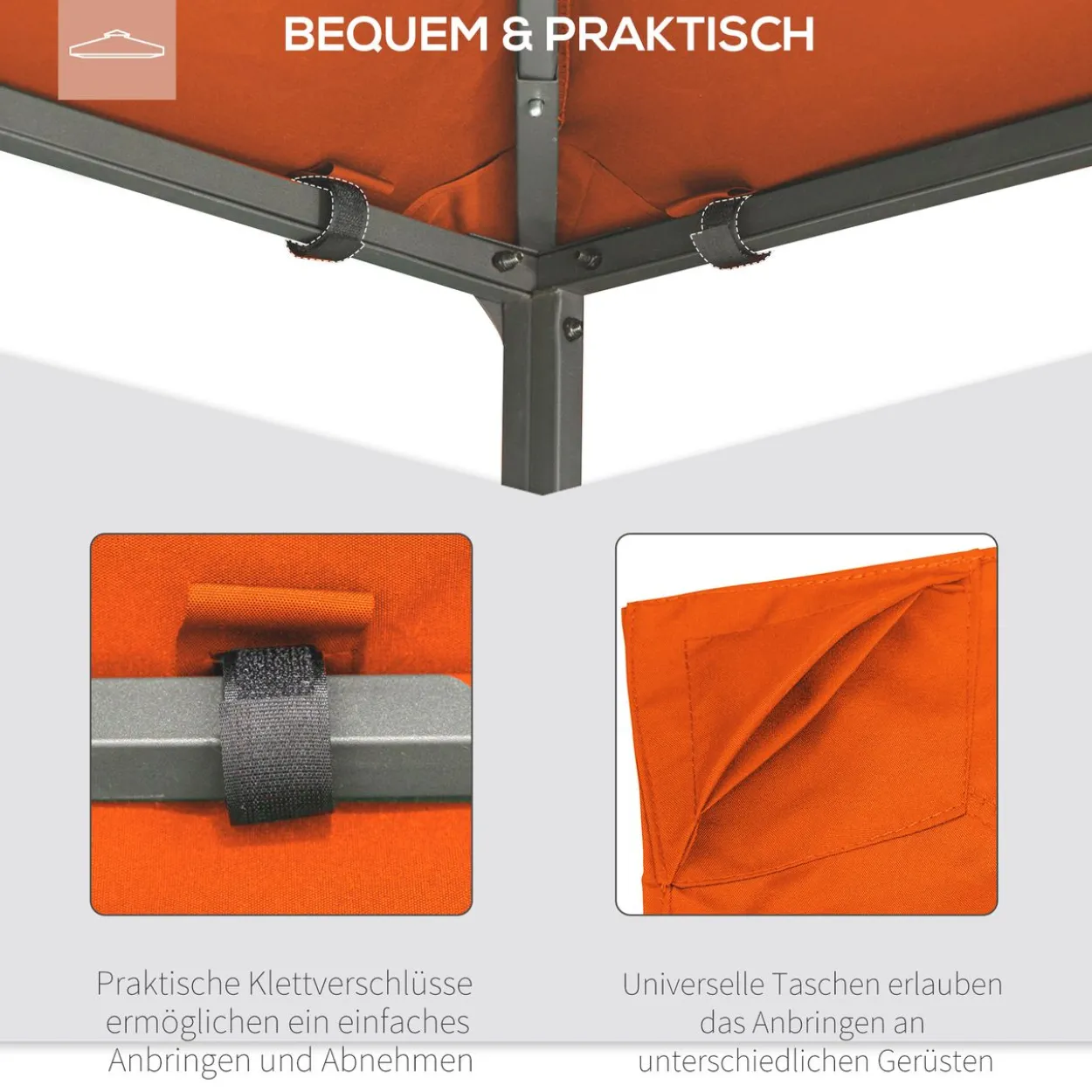 Pavillondach Ersatzdach Pavillonabdeckung Polyester Orange 2,98x2,95m