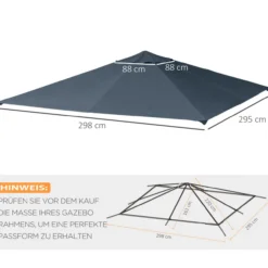 Pavillondach Ersatzdach Pavillonabdeckung Polyester Grau 3x3m