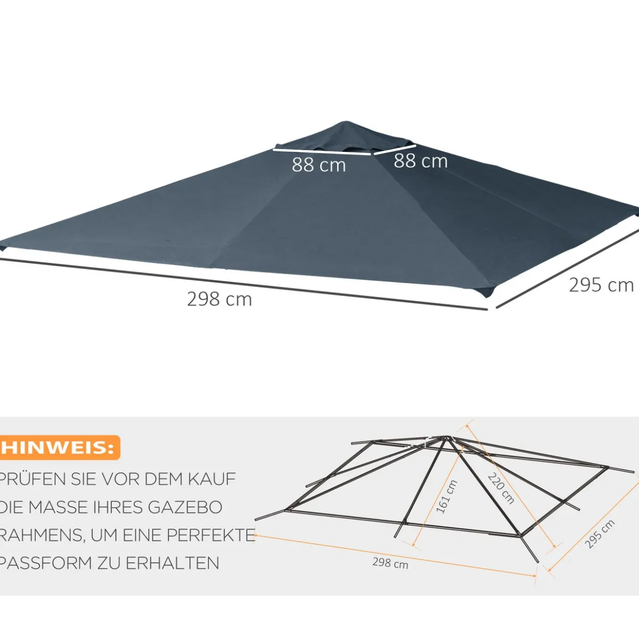 Pavillondach Ersatzdach Pavillonabdeckung Polyester Grau 3x3m