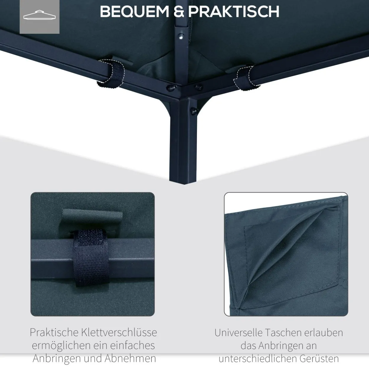 Pavillondach Ersatzdach Pavillonabdeckung Polyester Grau 3x3m