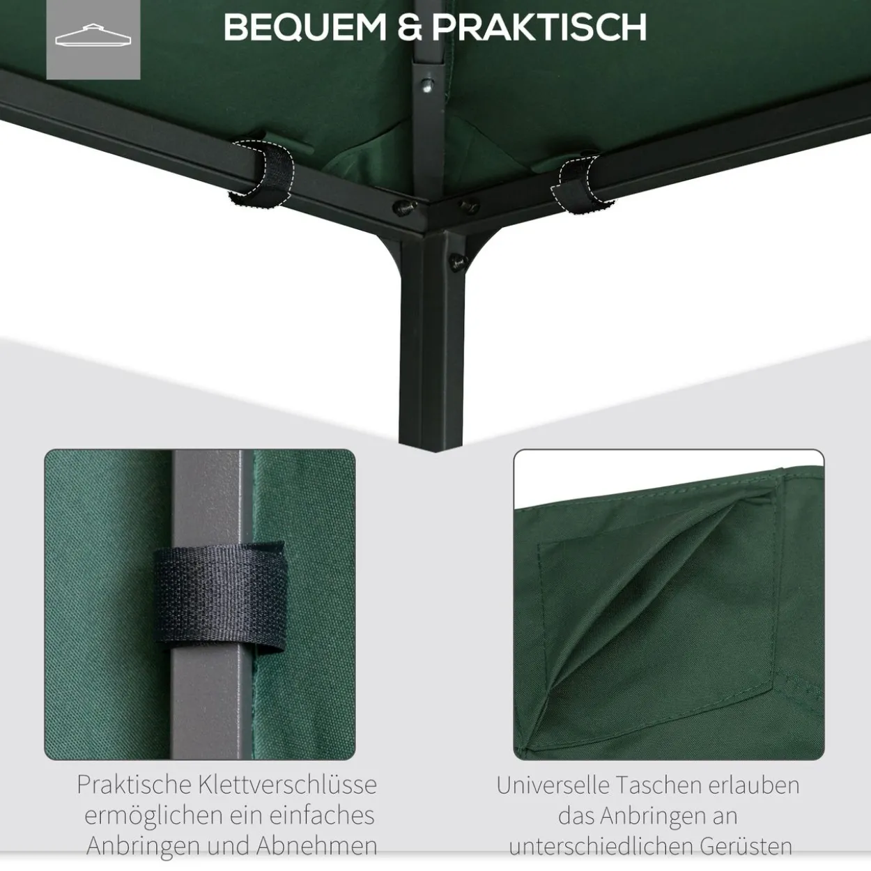 Pavillondach Ersatzdach Pavillonabdeckung Polyester Grün 3x3m