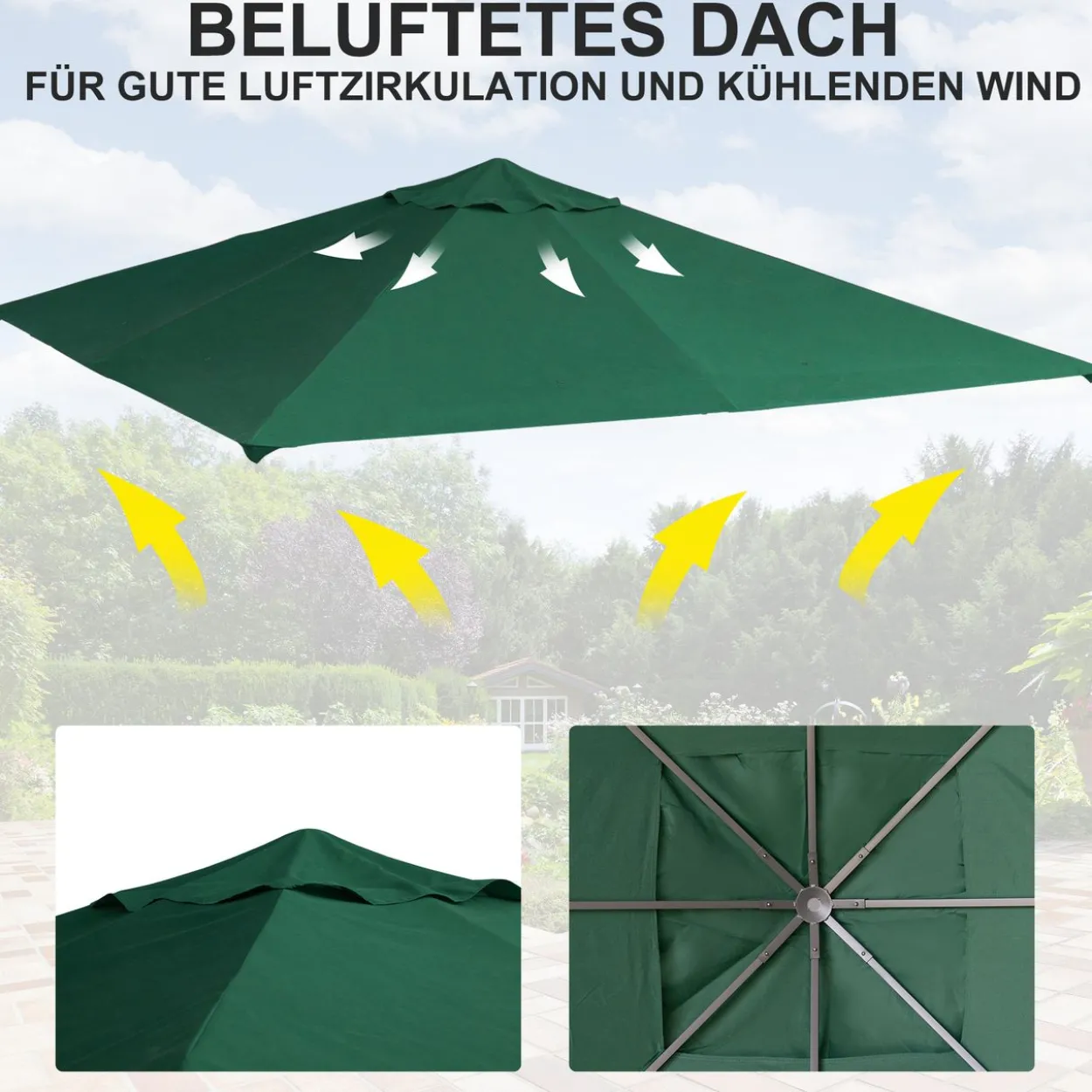 Pavillondach Ersatzdach Pavillonabdeckung Polyester Grün 3x3m