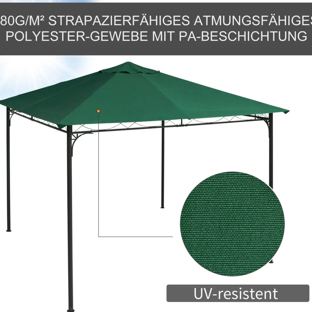 Pavillondach Ersatzdach Pavillonabdeckung Polyester Grün 3x3m