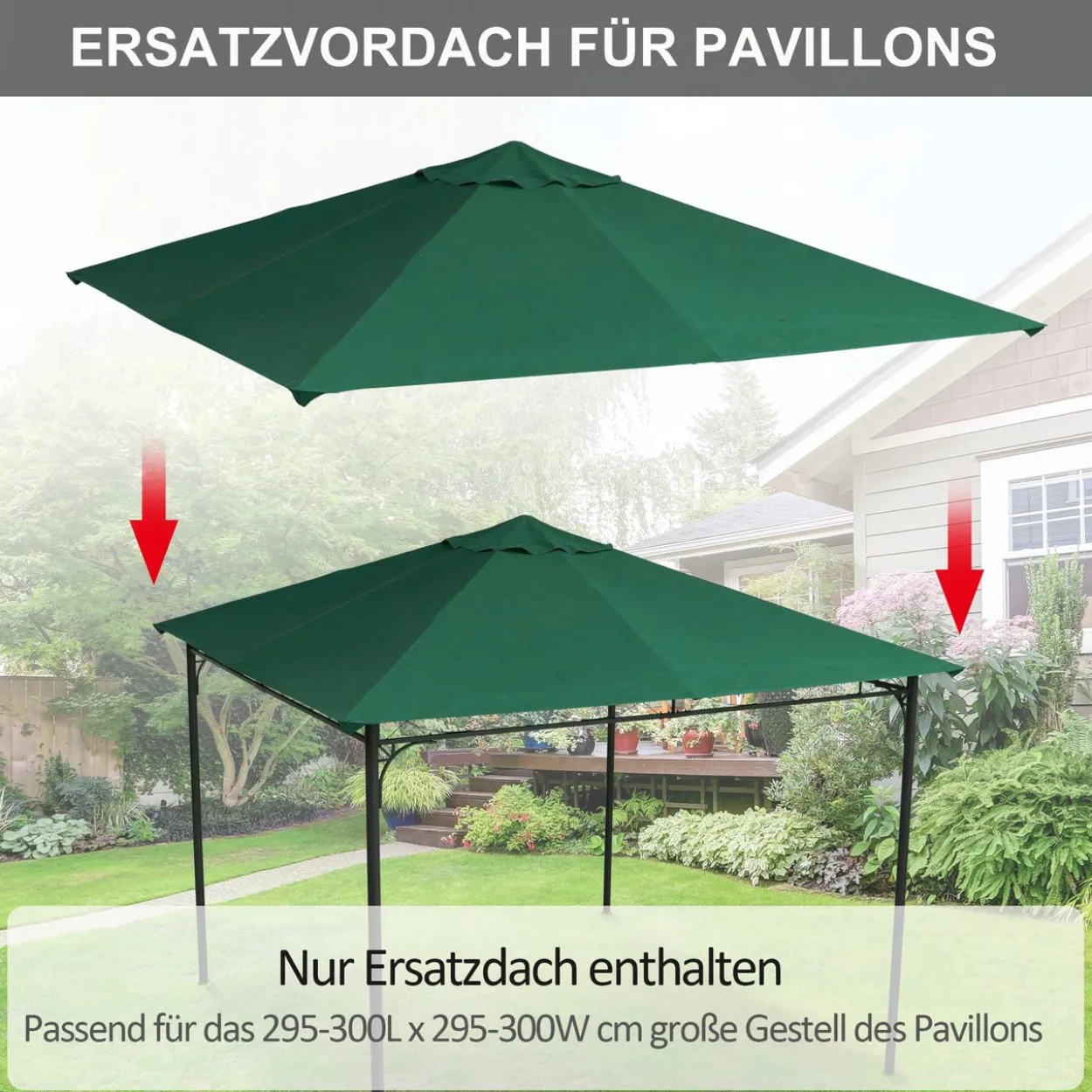 Pavillondach Ersatzdach Pavillonabdeckung Polyester Grün 3x3m