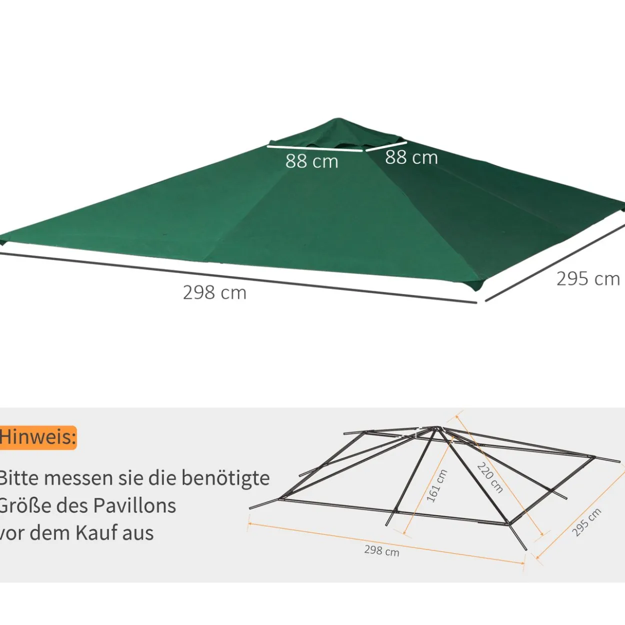 Pavillondach Ersatzdach Pavillonabdeckung Polyester Grün 3x3m