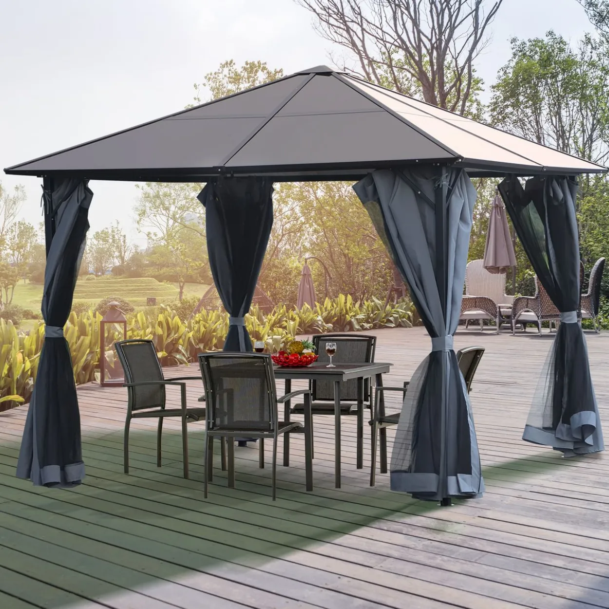 Pavillon Gartenpavillon Gartenzelt mit Seitenteilen PC Dach