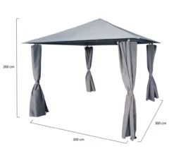 Pavillon mit Netzseiten ca. 300 x 300 x 260 cm – Grau