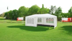 Pavillon mit 5 Seitenwänden, aus behandeltem Stahl und Polyethylen ca. 600 x 300 x 250 cm – Weiß