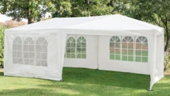 Pavillon mit 5 Seitenwänden, aus behandeltem Stahl und Polyethylen ca. 600 x 300 x 250 cm – Weiß