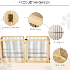 PawHut Absperrgitter für Hunde Schutzgitter Hundegitter Kiefernholz Natur