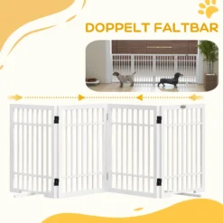 PawHut Absperrgitter Hund 4-teilig, 183 x 61 cm Faltbar Türschutzgitter aus Holz