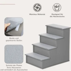 PawHut Haustiertreppe Hundetreppe 4-stufige Katzentreppe mit rutschfester Matte