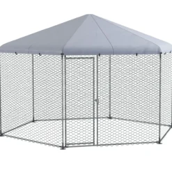 PawHut Hühnerstall 400 x 346 x 263 cm Freilaufgehege aus Stahl, mit Abdeckung