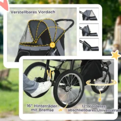 PawHut Hundebuggy mit Reflektoren, Faltbarer Katzenbuggy für Kleine Mittle Hunde