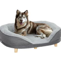 PawHut Hundesofa Hundecouch, Haustiersofa mit Rückenlehne Holzbeine, Grau