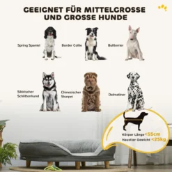 PawHut Hundesofa Hundecouch, Haustiersofa mit Rückenlehne Holzbeine, Grau