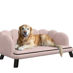 PawHut Hundesofa Hundecouch, Haustiersofa mit Rückenlehne Holzbeine, Rosa