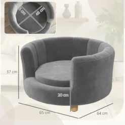 PawHut Hundesofa Hundecouch, Haustiersofa mit Rückenlehne Holzbeine, Grau