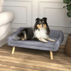 PawHut Hundesofa Katzensofa mit Rückenlehne, Hundecouch mit Holzbeine, Kissen