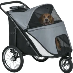 PawHut Hundewagen Hundebuggy mit Netzfenstern, Klappbar, bis 30 kg, Oxford, Grau