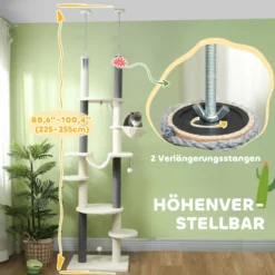 PawHut Kratzbaum Deckenhoch Katzenbaum 225-255cm Katzenkratzbaum mit Hängematten