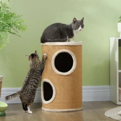 PawHut Kratztonne 60 cm Hoch Katzentonne mit 2 Höhle, für Katze bis 5 kg