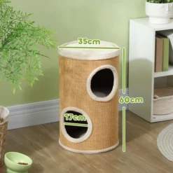 PawHut Kratztonne 60 cm Hoch Katzentonne mit 2 Höhle, für Katze bis 5 kg