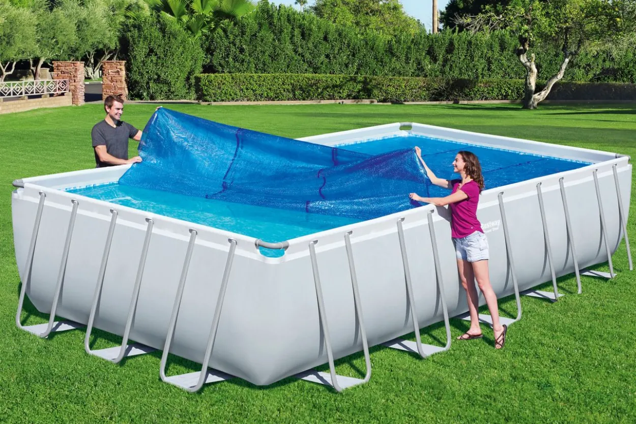 PE-Solarabdeckplane 703 x 336 cm, blau, eckig