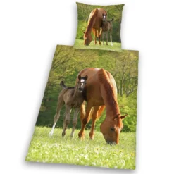 Pferd mit Fohlen Bettwäsche Größe 80x80 + 135x200 cm