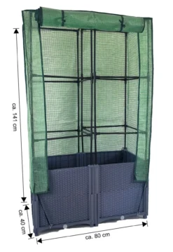 Pflanzkasten mit Kunststoffabdeckung & Rankhilfe aus Polypropylen, ca. 40 x 80 x 141 cm - Grau