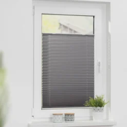 Plissee Haftfix, ohne Bohren Grau, 80 cm x 130 cm (B x L)