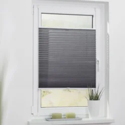 Plissee Klemmfix, ohne Bohren, verspannt - Grau, 65 cm x 130 cm (B x L)