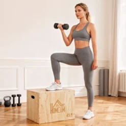 Plyo Box, Sprungbox aus Holz, Plyometric Plattform mit Griff, Naturholz