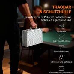 Pokerkoffer abschließbar Pokerset mit Koffer 200 Chips Karten 5 Würfel Button