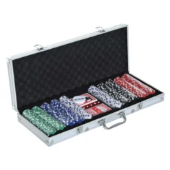 Pokerkoffer Pokerset 500 Pokerchips 5 Farben 2 x Kartenspiel 5 x Würfel
