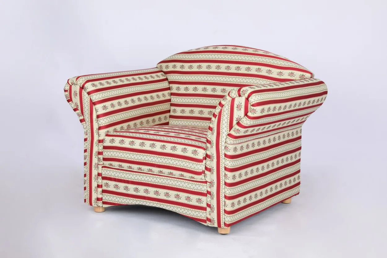 Polstersessel Loretta, ca. 110 x 84 x 84 cm – Rot gestreift & Blumenmuster