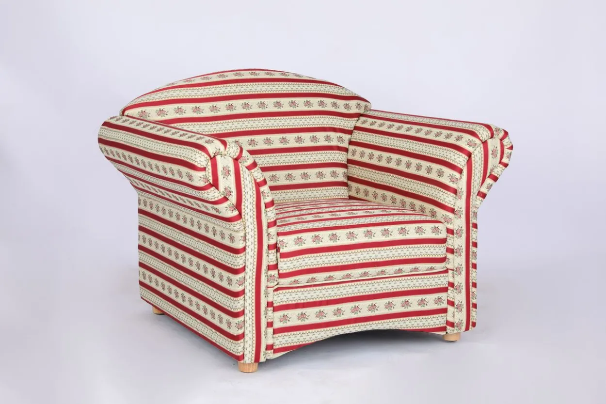 Polstersessel Loretta, ca. 110 x 84 x 84 cm – Rot gestreift & Blumenmuster