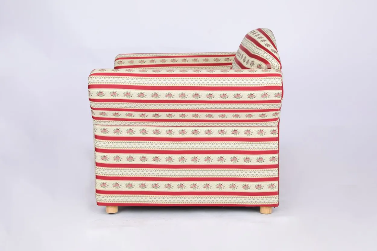 Polstersessel Loretta, ca. 110 x 84 x 84 cm – Rot gestreift & Blumenmuster