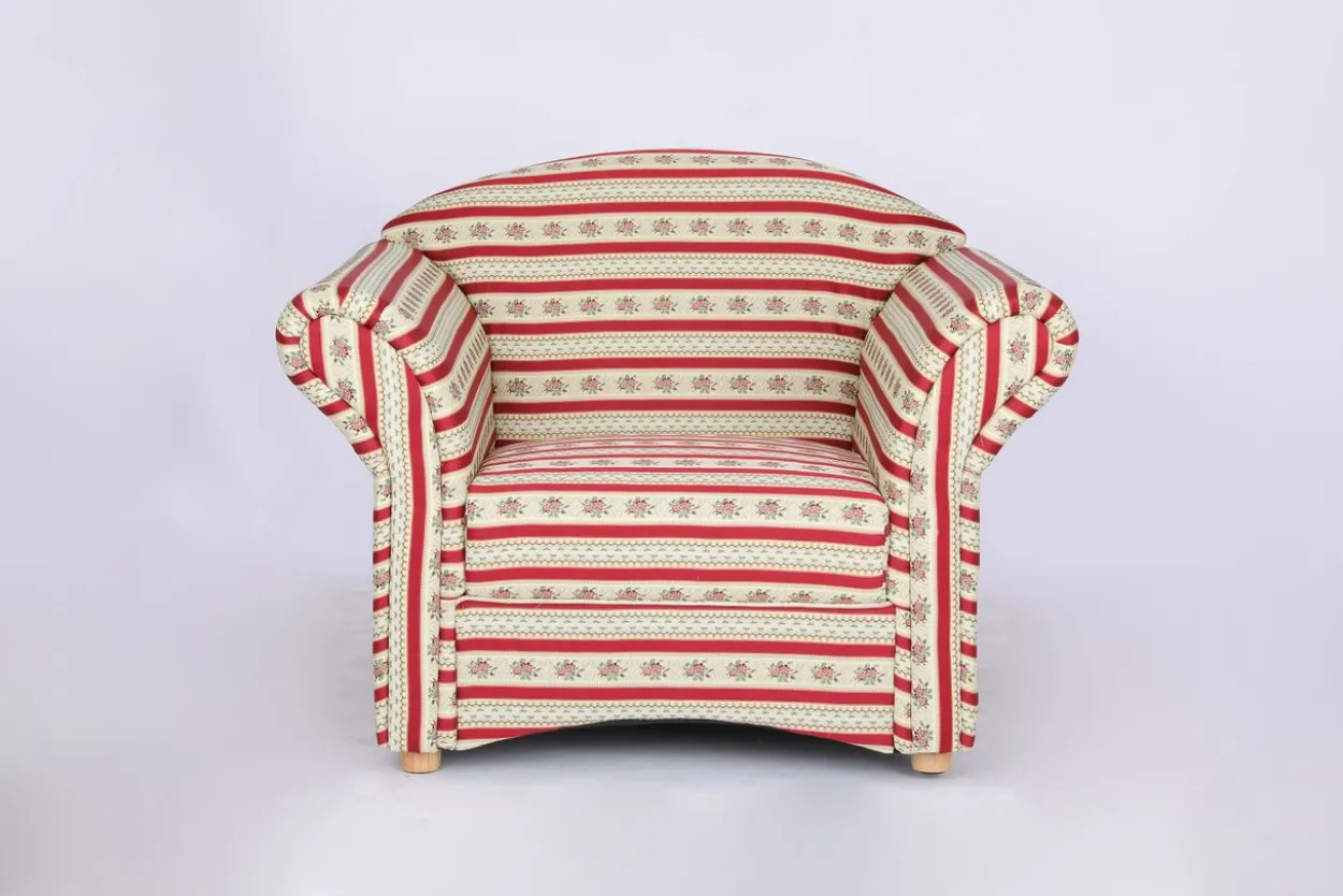 Polstersessel Loretta, ca. 110 x 84 x 84 cm – Rot gestreift & Blumenmuster