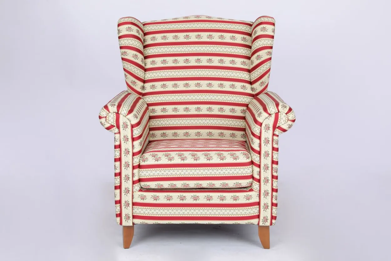 Polstersessel Loretta, ca. 86 x 81 x 105 cm – Rot gestreift & Blumenmuster