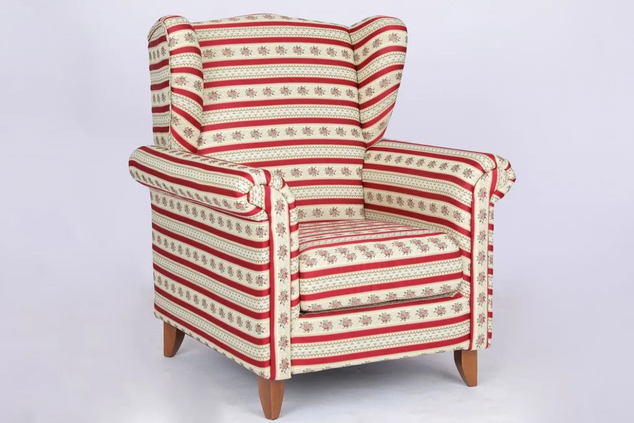 Polstersessel Loretta, ca. 86 x 81 x 105 cm – Rot gestreift & Blumenmuster