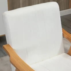 Polstersessel Wohnzimmersessel mit Armlehnen Naturholz Farbe: Creme