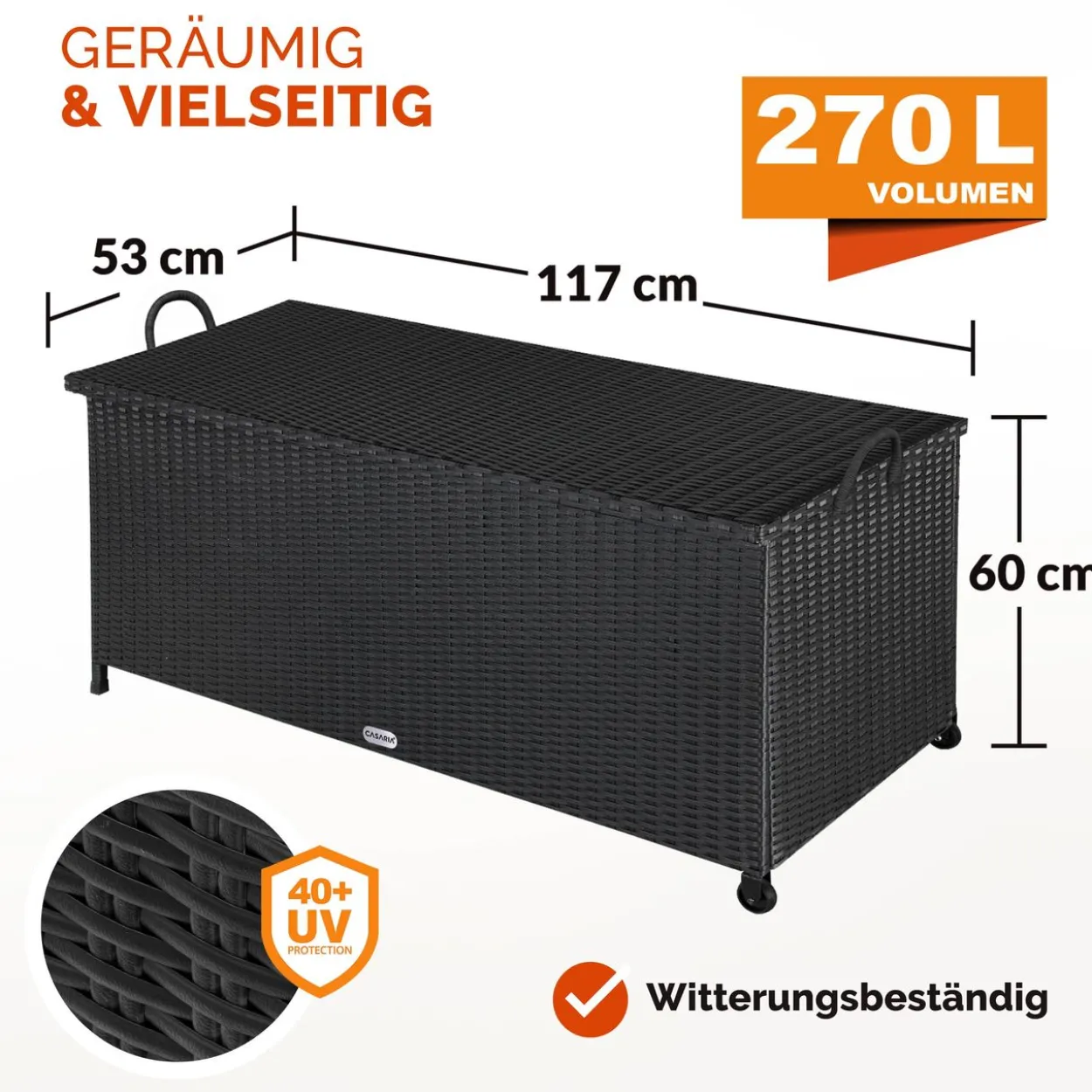 Polyrattan Auflagenbox - Schwarz