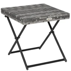Polyrattan Beistelltisch klappbar Couchtisch Gartenmöbel Falttisch Metall Grau 40 x 40 x 40 cm