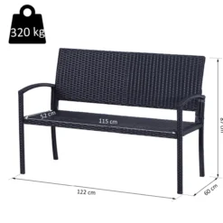 Polyrattan Gartenbank Parkbank Sitzbank 2-Sitzer Geflecht Stahl Schwarz B122 x T60 x H87cm