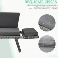 Polyrattan Gartensofa 2 Sitzer Gartenbank Gartenliege klappbar Armlehnen Stahl Grau 129x63x67cm